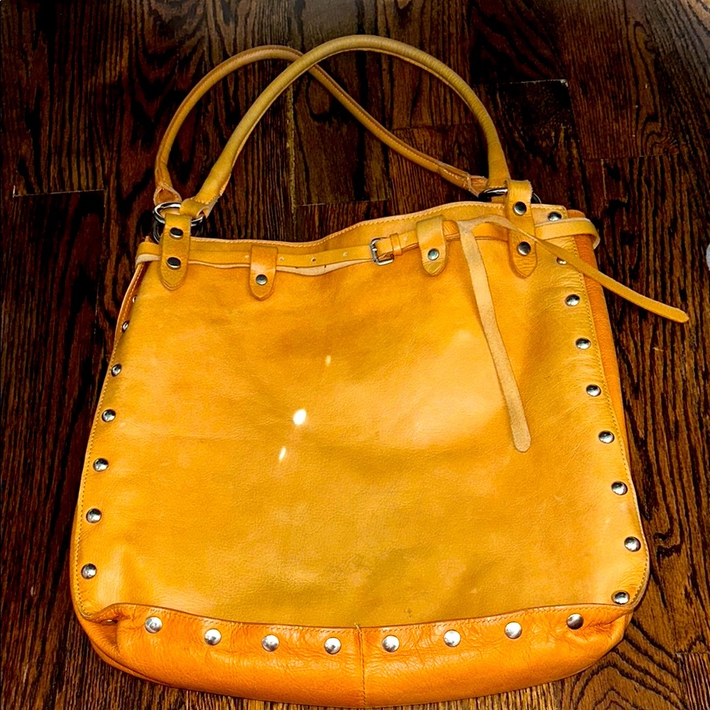 Tan Leather Studded Tote Bag